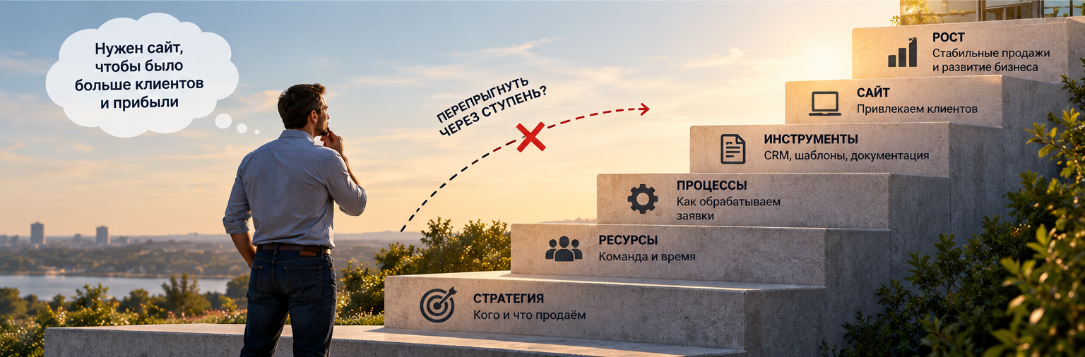 Ступени развития бизнеса: стратегия, ресурсы, процессы, инструменты, сайт и рост